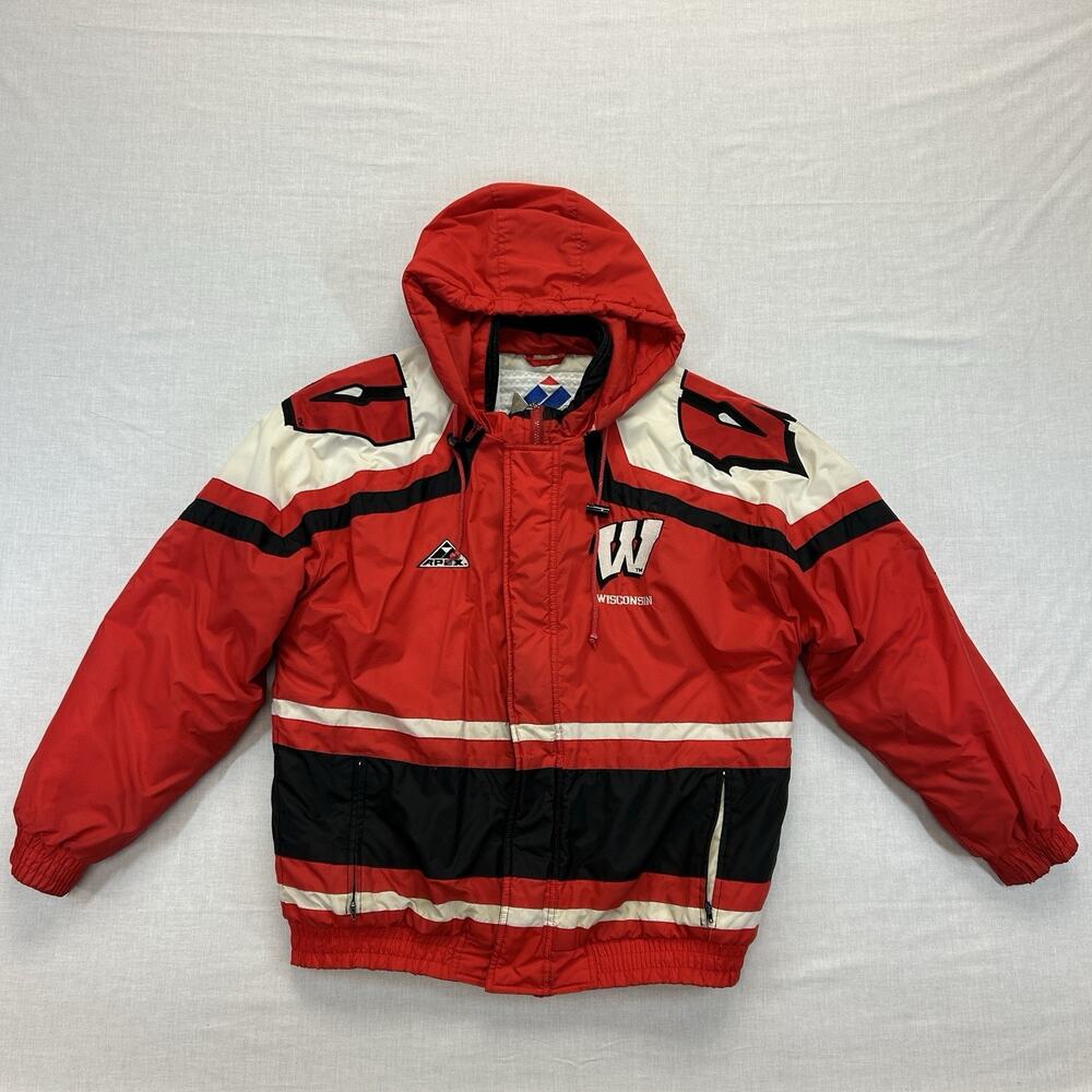 UW University Of Wisconsin Badgers Puffer Jacket Bucky Men's Medium Vintage Apex
